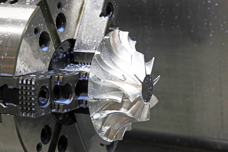 Pump impeller in the chuck of the lathe