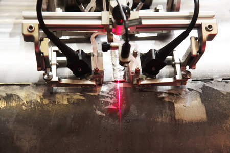 Ultrasonic inspection of welded seam of pipes of large diameter pipeline on the basis of the installation piecesの写真素材