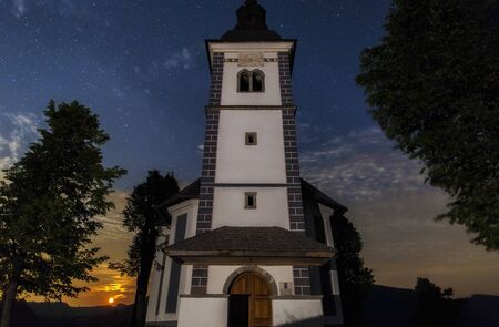 Night Time Church under the Starsの写真素材