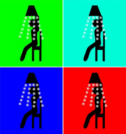 Douche by cold water the person sits on a chair white snowflakes a black bucket an organism hardening douche by snow Ice Bucket Challenge illustration of the having a shower bath person to pour cold water white snowflakes the black little man to sit on a の写真素材