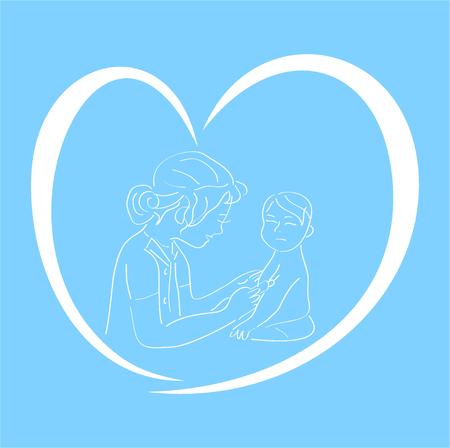 The nurse with a prick, the children's doctor, treatment of the child, vaccination of children, an icon of the doctor, the nurse with a syringe, the woman the doctor, medicine with love,のイラスト素材