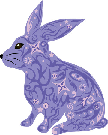 rabbit with a pattern, a hare with design, an animal with flowers, an animal with a pattern, a mammal wild, the house pet, a doe-rabbit with earsのイラスト素材