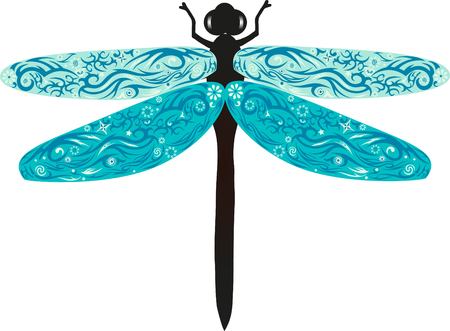 Dragonfly with wings, an animal with drawing, an insect from fields, wildlife, an animal with a pattern, a flower on a dragonfly,のイラスト素材