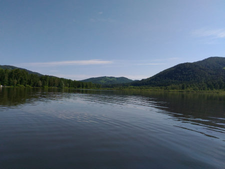 Monzherok, The lake with mountains, Altai Krai, the green wood, the wild nature