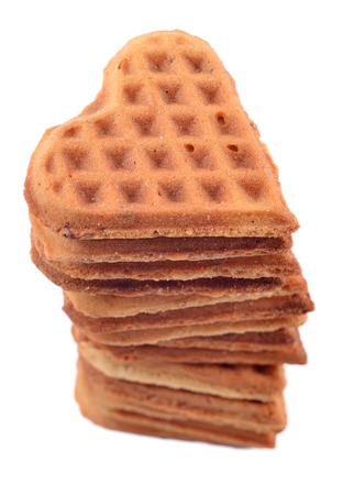 Stack of sweet waffles in shape of heartの写真素材