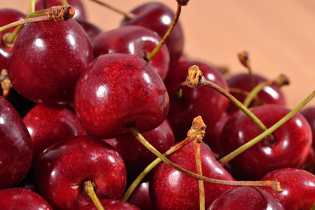 Red cherries close up as backgroundの写真素材