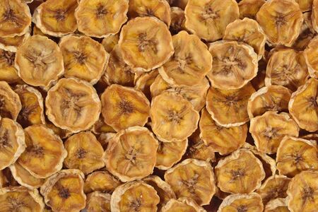 Dried bananas as background textureの写真素材