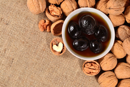 Top view of walnuts jamの写真素材