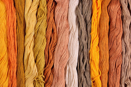 Colorful skeins of floss as background texture close up