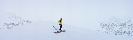 Alpine touring skier in winter mountains. Carpathians, Ukraine.の写真素材