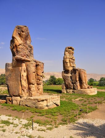 Colossi of Memnon are two gigantic stone statues depicting Pharaoh Amenhotep IIIの写真素材
