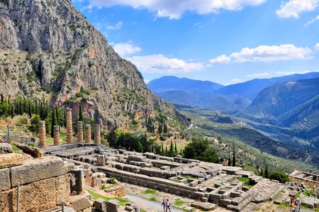 Ancient ruins of delphi in greece on a sunny dayのeditorial素材