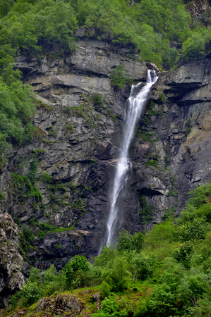 waterfalls in the fjords of Norwayの写真素材