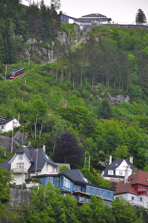 Housings between the trees in bergen Norwegianの写真素材