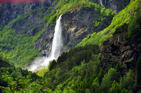 waterfalls in the fjords of Norwayの写真素材