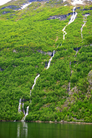 waterfalls in the fjords of Norwayの写真素材