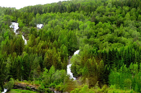 waterfalls in the fjords of Norwayの写真素材