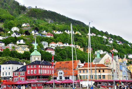 Housings between the trees in bergen Norwegianの写真素材