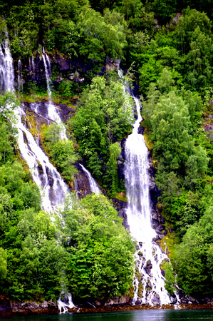 waterfalls in the fjords of Norwayの写真素材