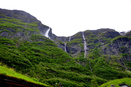 waterfalls in the fjords of Norwayの写真素材
