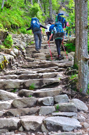 LYSEFJORD-NORWAY, 05JUNE-2017    tourists in preikestolen or pulpit in Norway on a day with...