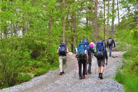 LYSEFJORD-NORWAY, 05JUNE-2017    tourists in preikestolen or pulpit in Norway on a day with cloudsclimb to the prektestolen or pulpit in Norwayclimb to the prektestolen or pulpit in Norwayのeditorial素材