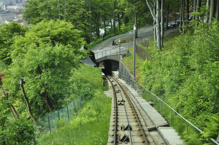 Funicular of Norwegian Bergen ascendingの写真素材