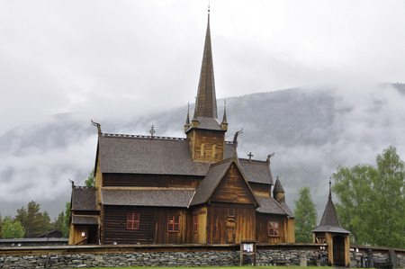 Borgund wooden church located in Norway were very common in northern Europeの写真素材
