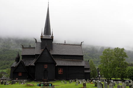 Borgund wooden church located in Norway were very common in northern Europeの写真素材