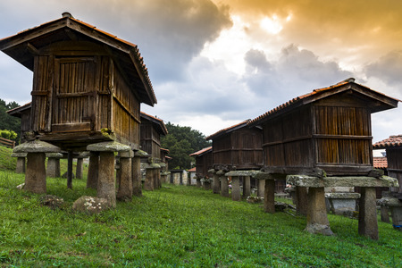 Galician hÃ³rreo construction of agricultural use destined to dry, cure and store corn and other cereals very typical in Galicia Spainの写真素材