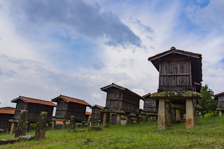 Galician hÃ³rreo construction of agricultural use destined to dry, cure and store corn and other cereals very typical in Galicia Spainの写真素材