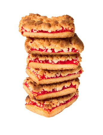 sweet biscuits with jam on a white backgroundの写真素材
