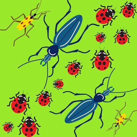 green seamless pattern with beetlesのイラスト素材