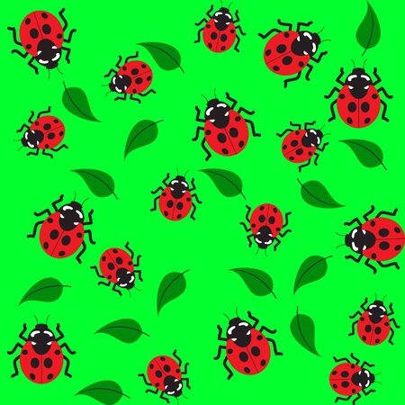 green seamless pattern with ladybugsのイラスト素材