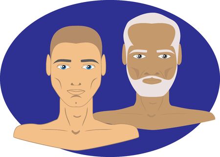 male busts on an oval blue background of different agesのイラスト素材
