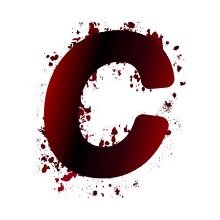 Dirty bloody letter C with spots. Grunge alphabet. Scary letters for Halloweenのイラスト素材