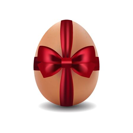3d isolated vector image of brown easter egg. Easter egg decorated with red ribbon with bowのイラスト素材
