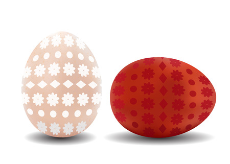 Two 3d isolated vector realistic brown and white easter eggs with pattern on white backgroundのイラスト素材