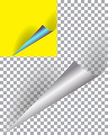 3d transparent vector realistic paper corner with shadow. 3D curved page corner. Design element.のイラスト素材