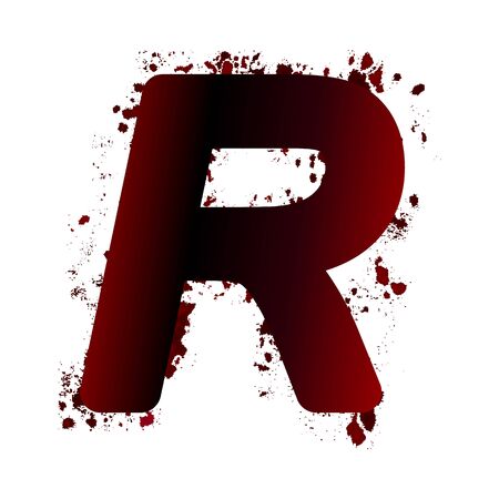 Dirty bloody letter R with spots. Grunge alphabet. Scary letters for Halloweenのイラスト素材