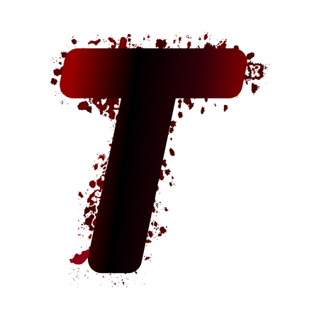 Dirty bloody letter T with spots. Grunge alphabet. Scary letters for Halloween.のイラスト素材