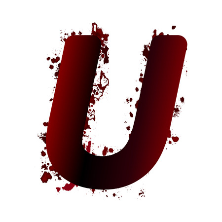 Dirty bloody letter U with spots. Grunge alphabet. Scary letters for Halloweenのイラスト素材