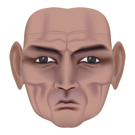 The face of old man with deep wrinkles. Frown expression. Wise old man. Made by gradient meshのイラスト素材