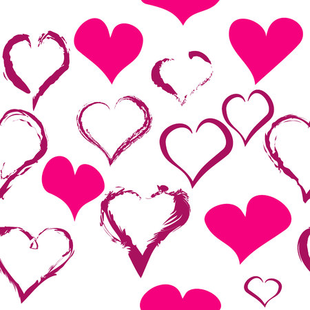Hand pink doodle drawn heart seamless pattern. St Valentine's day background for print, wrapping paper, textile design, wedding cards and other.のイラスト素材