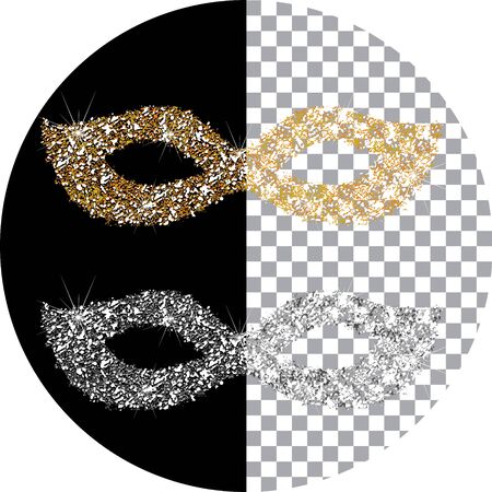 Brilliant icon of the mask. The effect of a diamond. Transparent silver and gold jewelry icons. Holidays Purim, Venetian Festival.のイラスト素材