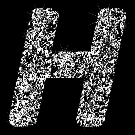 Silver glittering letter H. Vector shining silver sparkling letter on black background.のイラスト素材