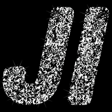 Silver glittering letters J and I. Vector shining silver sparkling letter on black background.のイラスト素材