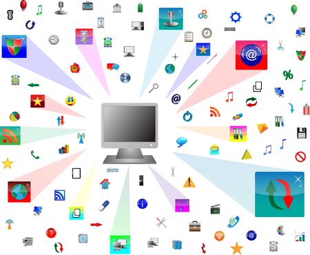 Abstract computer which shows the monitor and web icons  for designers for various necessities の写真素材