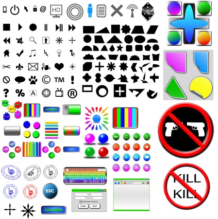 The Ensemble of the different computer icons or buttons for different necessities の写真素材