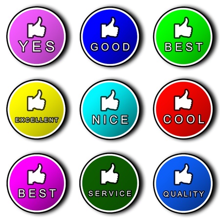 Nine promotional stickers on a white background の写真素材